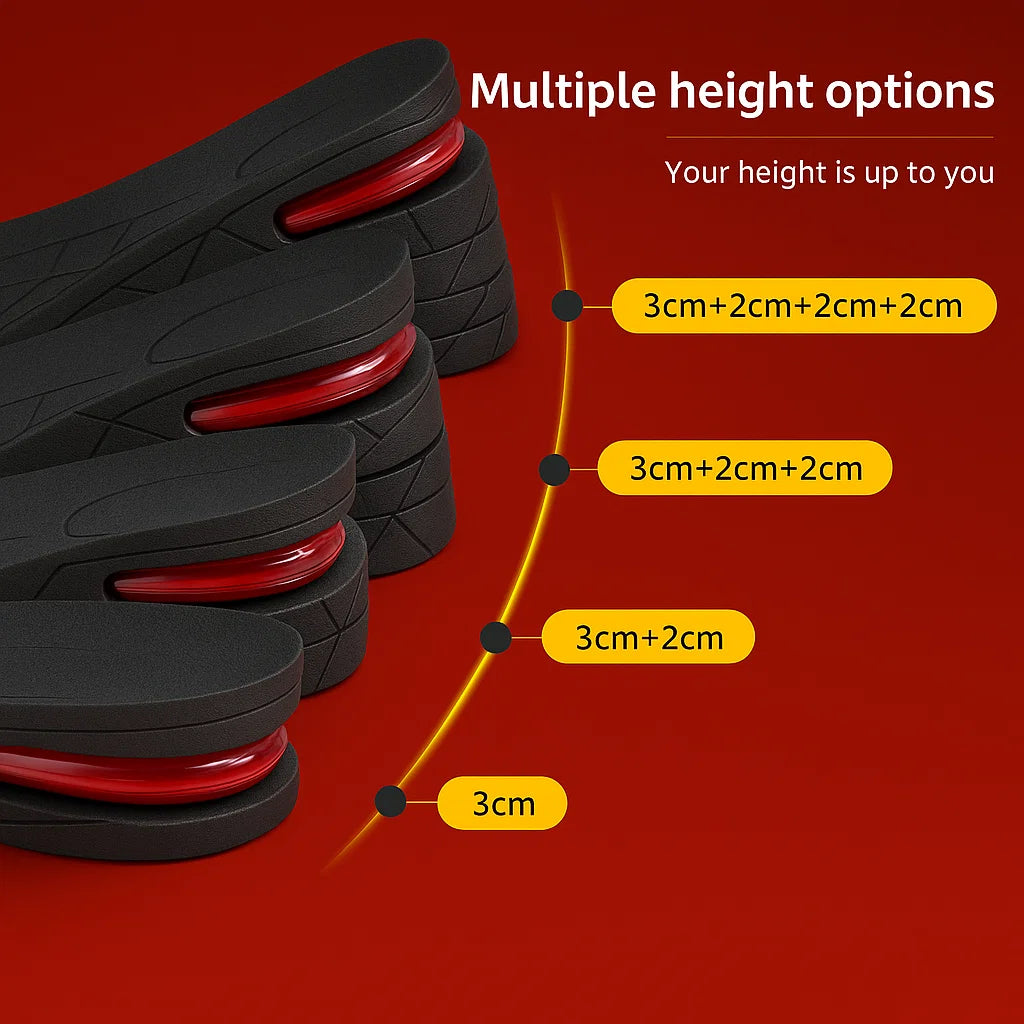 Invisible Height Increase Insoles for Men & Women – 3/5/7/9 cm Adjustable Heel Lift Cushions